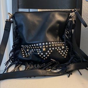 Large studded/black fringe cross body